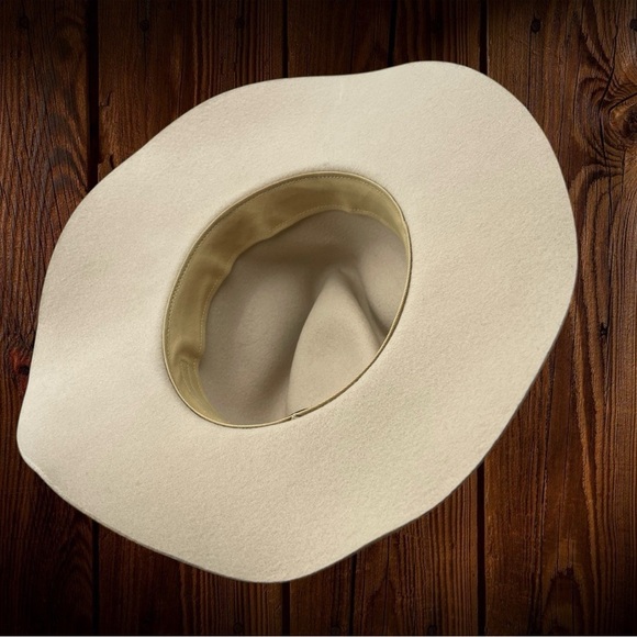 WYETH Wide Brim Fedora 100% Wool Felt Hat One Size  Beige Neutral - Picture 9 of 15